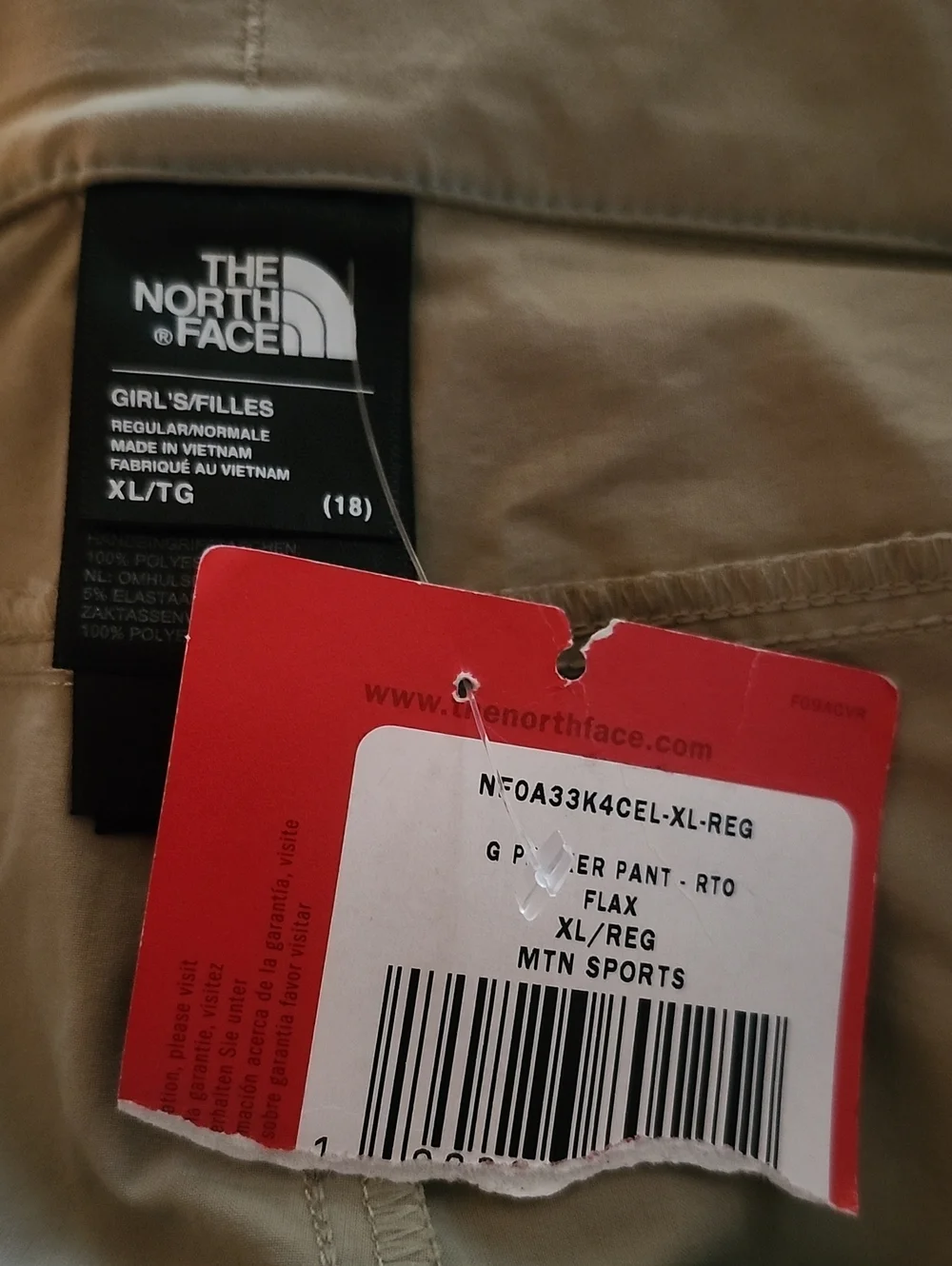 The North Face NWT Girls Lightweight Beige Khaki Parker Pants Regular Uniform XL